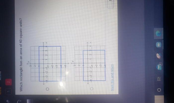 A rectangle has an area of 40 square units